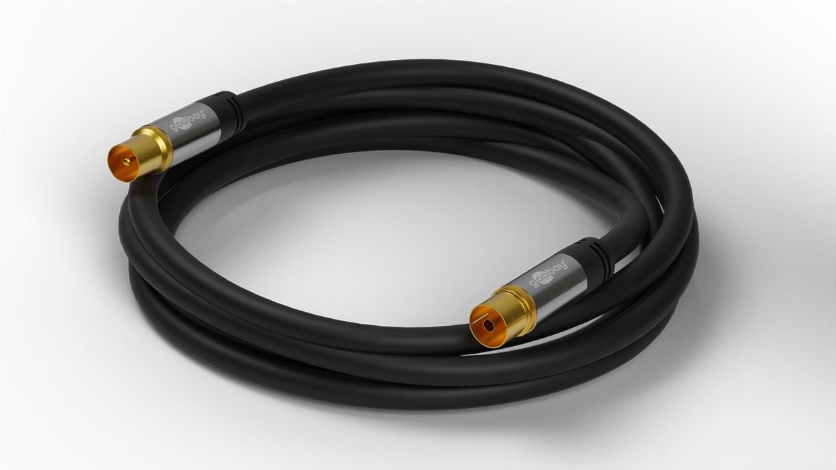 Goobay TV-Antennenkabel, Koax-Buchse auf Koax-Stecker, 4-fach geschirmt, 135 dB, vergoldet, schwarz