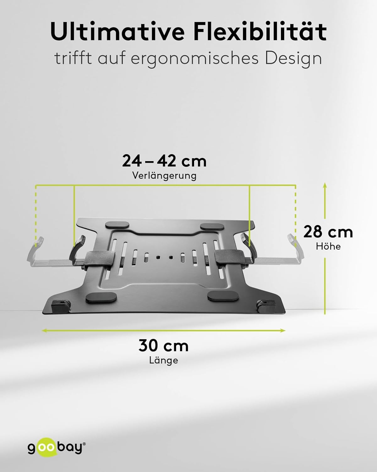 goobay Laptophalterung für Monitore von 10 bis 15,6 Zoll (25-40 cm), max. 4,5 kg, zur Montage an eine Monitorhalterung, VESA 75/100mm, schwarz