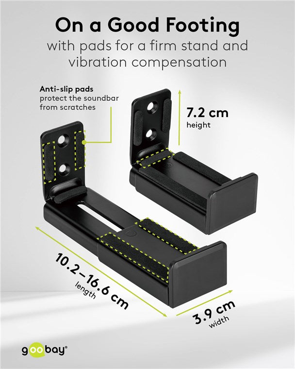 goobay Universal Wandhalterung / Soundbar-Wandhalter bis max. 15 kg / Verstellbar von 9-15,4cm / rutschfeste Oberfläche