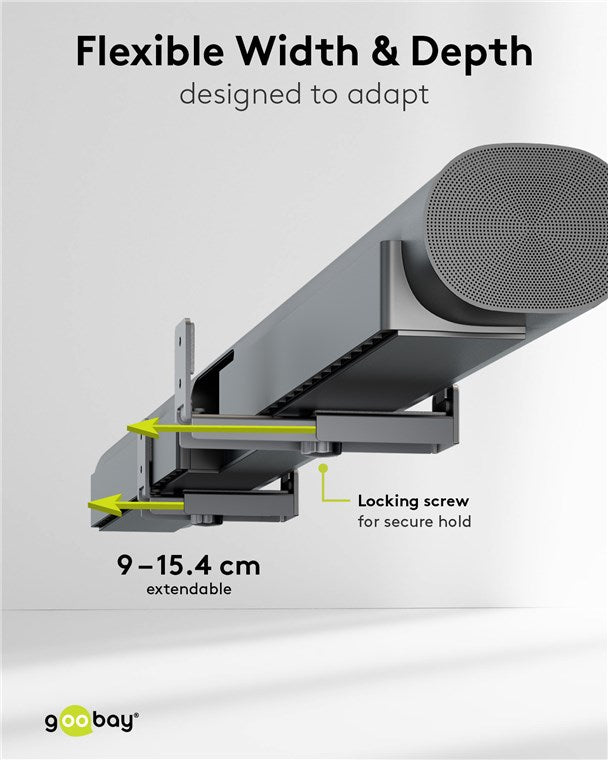 goobay Universal Wandhalterung / Soundbar-Wandhalter bis max. 15 kg / Verstellbar von 9-15,4cm / rutschfeste Oberfläche
