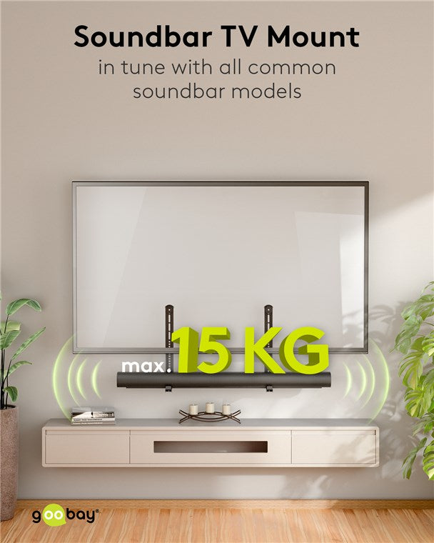 goobay Soundbar und Fernseher Wandhalterung / Soundbar-Wandhalter VESA kompatible Fernseherhalterung / 8,6-15,5cm Tiefe / rutschfeste Oberfläche