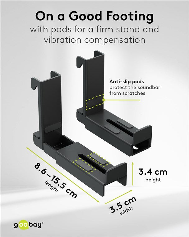 goobay Soundbar und Fernseher Wandhalterung / Soundbar-Wandhalter VESA kompatible Fernseherhalterung / 8,6-15,5cm Tiefe / rutschfeste Oberfläche