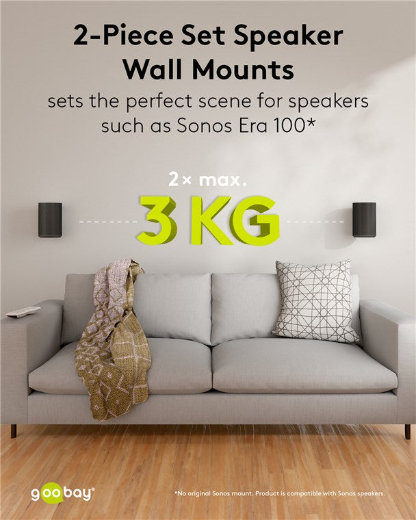 goobay Wandhalterung für Sonos Era 100 / Lautsprecher-Wandhalter bis 3kg / Schwenkbar & Neigbar / schwarz
