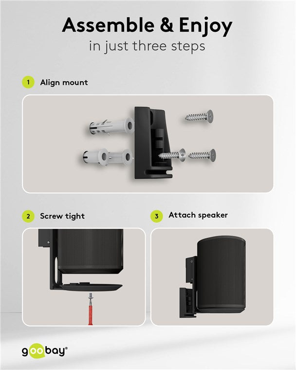 goobay Wandhalterung für Sonos Era 100 / Lautsprecher-Wandhalter bis 3kg / Schwenkbar & Neigbar / schwarz