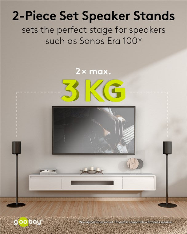 goobay Lautsprecherständer für Sonos Era 100 / Lautsprecherhalterung 3kg Tragkraft / Boxenständer mit Kabelmanagement / 71cm hoch / schwarz