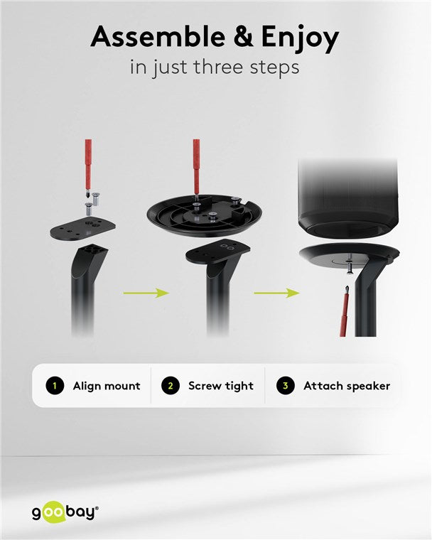 goobay Lautsprecherständer für Sonos Era 100 / Lautsprecherhalterung 3kg Tragkraft / Boxenständer mit Kabelmanagement / 71cm hoch / schwarz