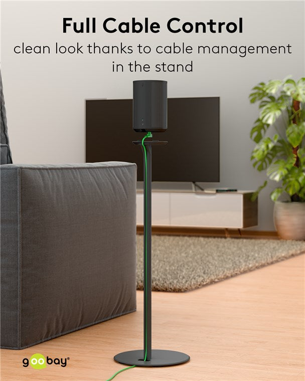 goobay Lautsprecherständer für Sonos Era 100 / Lautsprecherhalterung 3kg Tragkraft / Boxenständer mit Kabelmanagement / 71cm hoch / schwarz