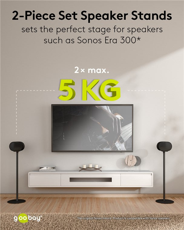 goobay Lautsprecherständer für Sonos Era 300 / Lautsprecherhalterung 5kg Tragkraft / Boxenständer mit Kabelmanagement / 71cm hoch / schwarz