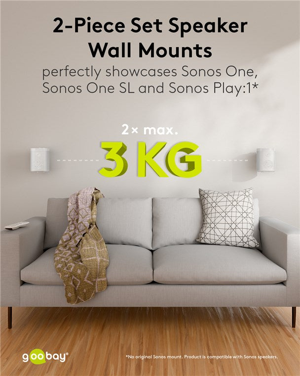 goobay Wandhalterung für Sonos One, One SL / Lautsprecher-Wandhalter bis 3kg / Schwenkbar, Neigbar, Rotierbar bis 180° / weiß