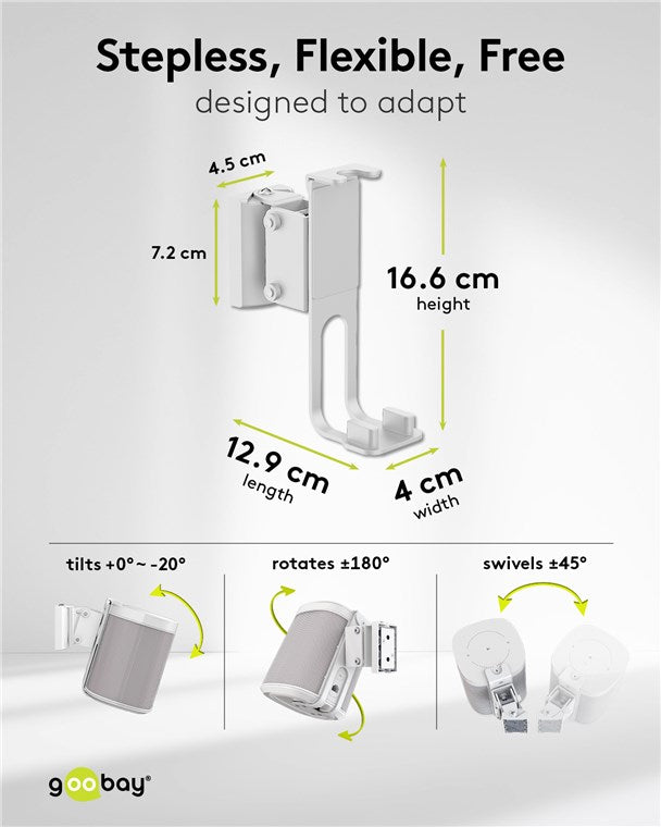 goobay Wandhalterung für Sonos One, One SL / Lautsprecher-Wandhalter bis 3kg / Schwenkbar, Neigbar, Rotierbar bis 180° / weiß