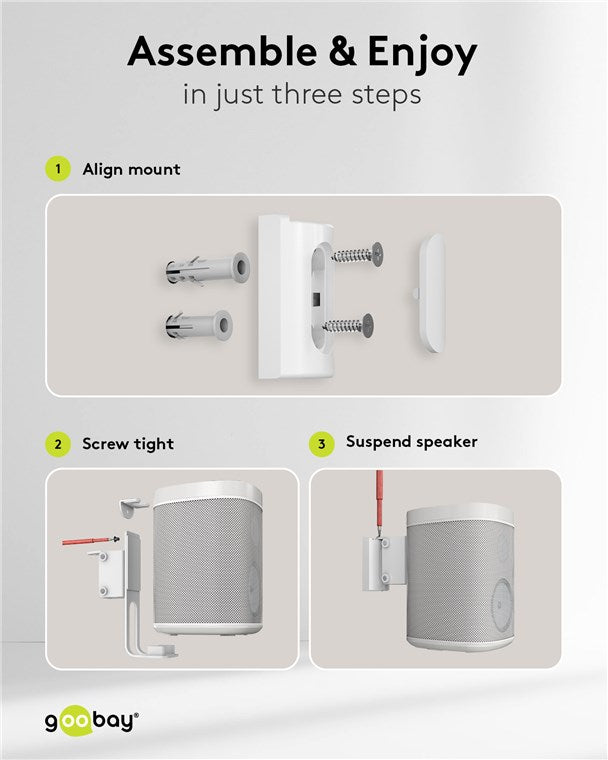 goobay Wandhalterung für Sonos One, One SL / Lautsprecher-Wandhalter bis 3kg / Schwenkbar, Neigbar, Rotierbar bis 180° / weiß