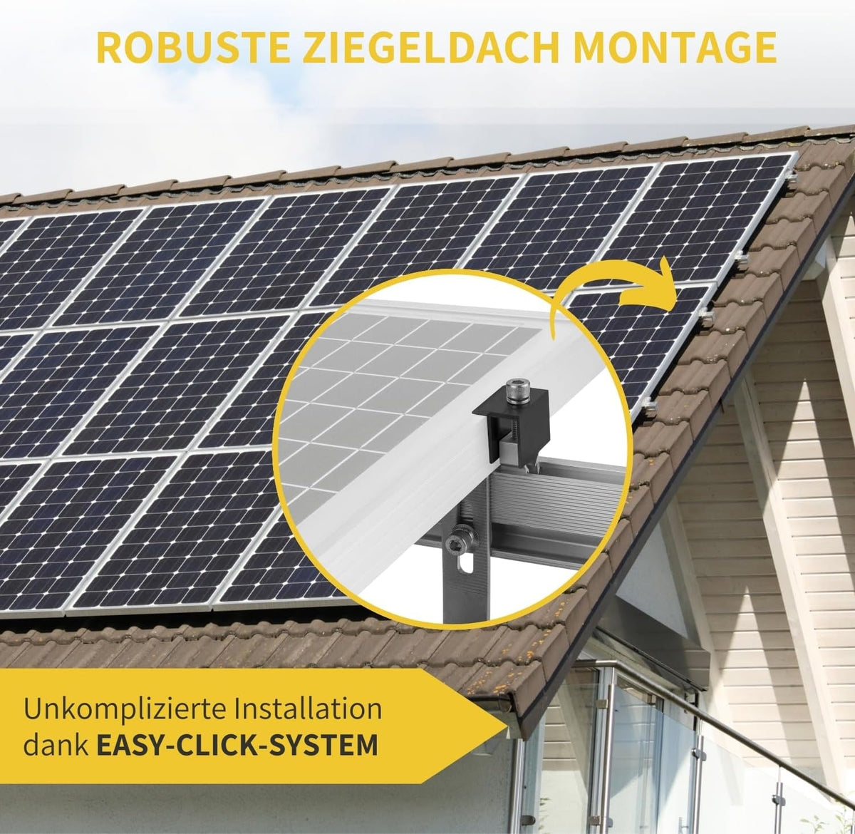 Solar Halterung Ziegeldach I Set für 1 PV Module 30-40mm I silber / schwarz I Solarmodul Halterung Balkonkraftwerk I Solarmodulbefestigungsset für Ziegeldächer aus Edelstahl