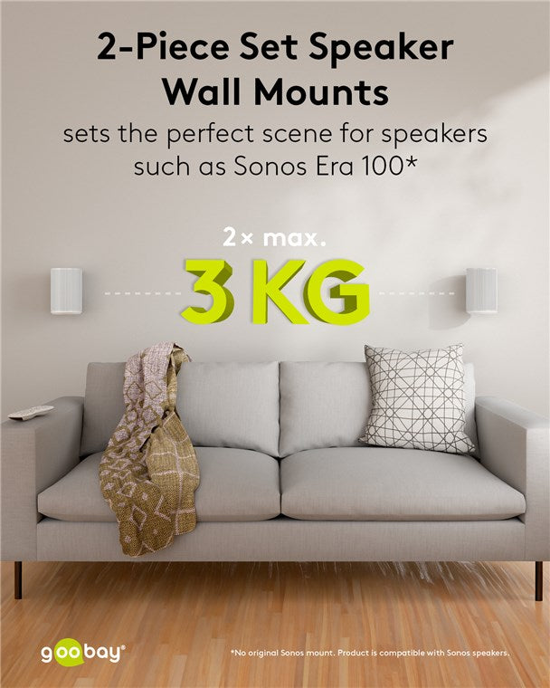 goobay Wandhalterung für Sonos Era 100 / Lautsprecher-Wandhalter bis 3kg / Schwenkbar & Neigbar / weiß
