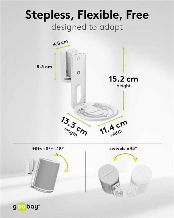 goobay Wandhalterung für Sonos Era 100 / Lautsprecher-Wandhalter bis 3kg / Schwenkbar & Neigbar / weiß