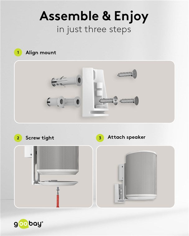 goobay Wandhalterung für Sonos Era 100 / Lautsprecher-Wandhalter bis 3kg / Schwenkbar & Neigbar / weiß