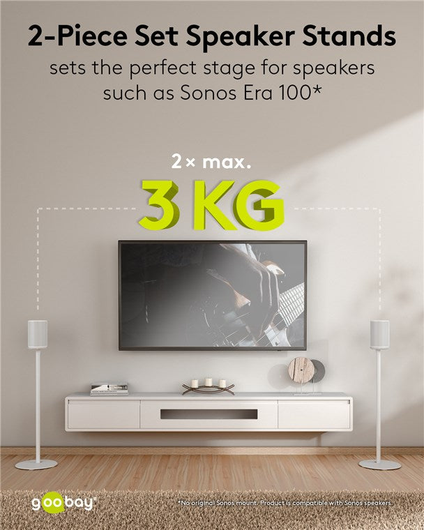 goobay Lautsprecherständer für Sonos Era 100 / Lautsprecherhalterung 3kg Tragkraft / Boxenständer mit Kabelmanagement / 71cm hoch / weiß