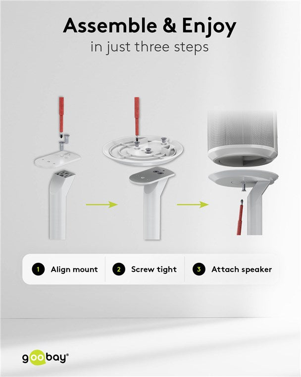 goobay Lautsprecherständer für Sonos Era 100 / Lautsprecherhalterung 3kg Tragkraft / Boxenständer mit Kabelmanagement / 71cm hoch / weiß