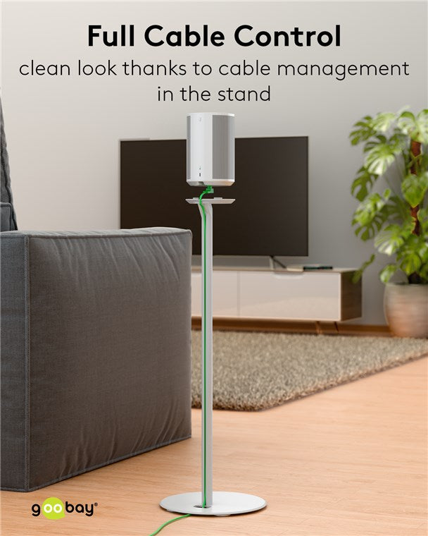 goobay Lautsprecherständer für Sonos Era 100 / Lautsprecherhalterung 3kg Tragkraft / Boxenständer mit Kabelmanagement / 71cm hoch / weiß