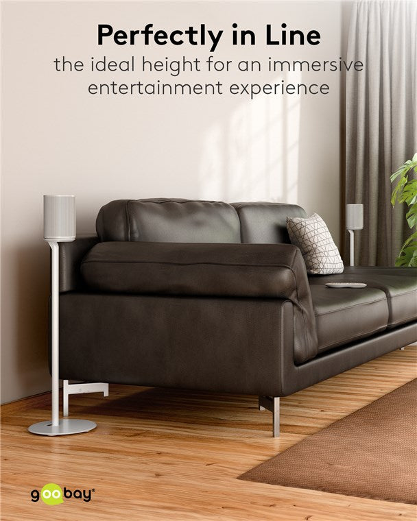 goobay Lautsprecherständer für Sonos Era 100 / Lautsprecherhalterung 3kg Tragkraft / Boxenständer mit Kabelmanagement / 71cm hoch / weiß