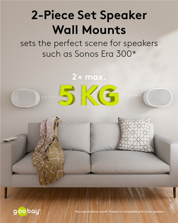 goobay Wandhalterung für Sonos Era 300 / Lautsprecher-Wandhalter bis 5kg / Schwenkbar & Neigbar / weiß