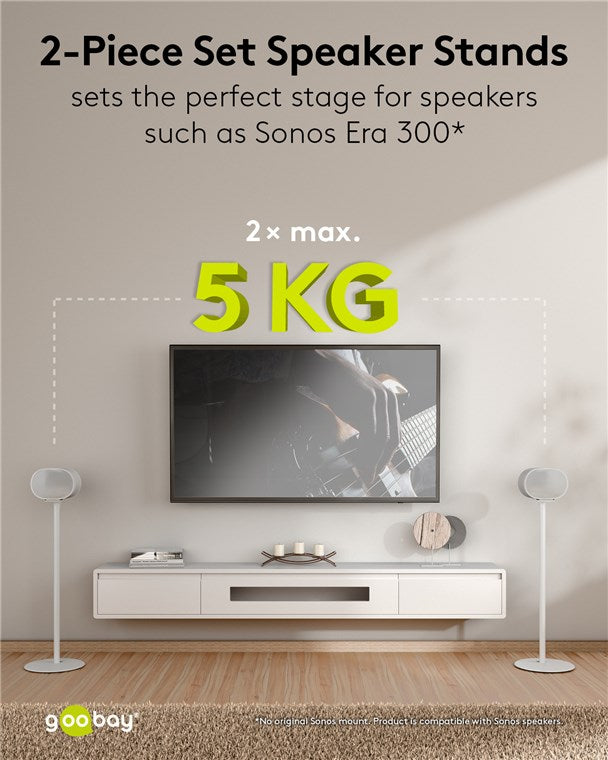goobay Lautsprecherständer für Sonos Era 300 / Lautsprecherhalterung 5kg Tragkraft / Boxenständer mit Kabelmanagement / 71cm hoch / weiß