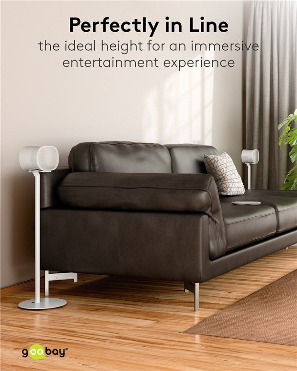 goobay Lautsprecherständer für Sonos Era 300 / Lautsprecherhalterung 5kg Tragkraft / Boxenständer mit Kabelmanagement / 71cm hoch / weiß