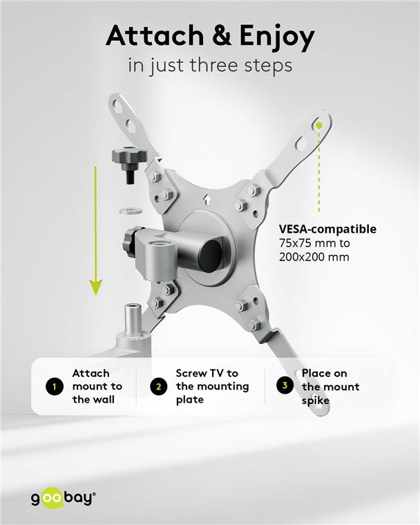goobay Universal TV Wandhalter / schwenkbar, neigbar, ausziehbar bis 23,6cm / max. 15kg / 13-43 Zoll / bis VESA 200x200mm kompatibel / für Wohnmobile geeignet