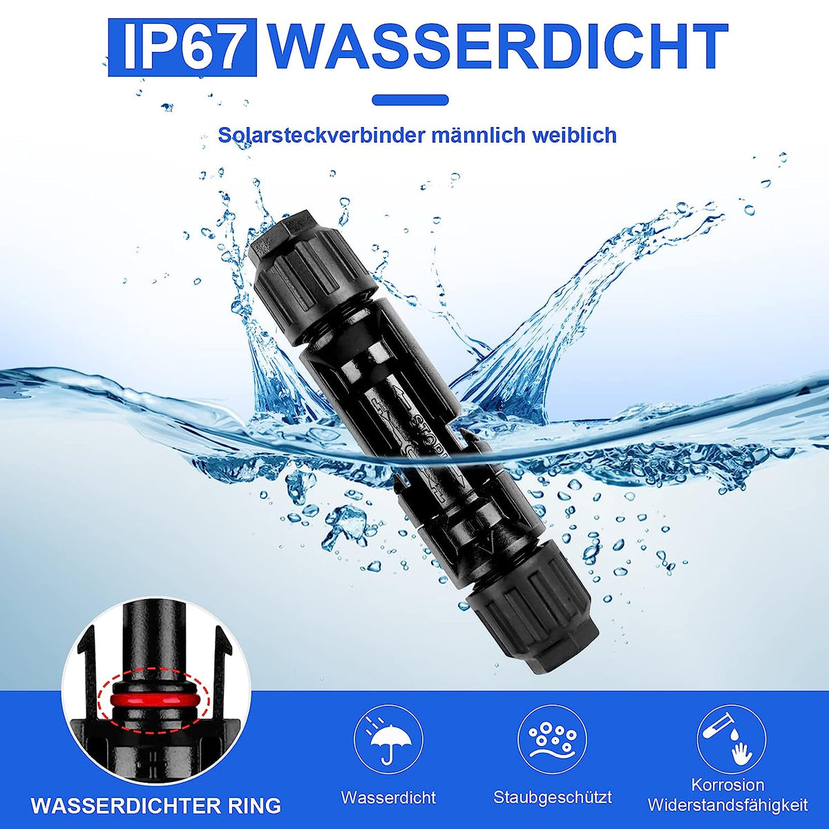 40 Paar Solarstecker Crimpzange Set für 2,5/4/6mm² Solarpanel P-V Kabel Männlich/Weiblich Photovoltaik Solarpanel Stecker Steckverbinder, PV Stecker mit Schraubenschlüssel
