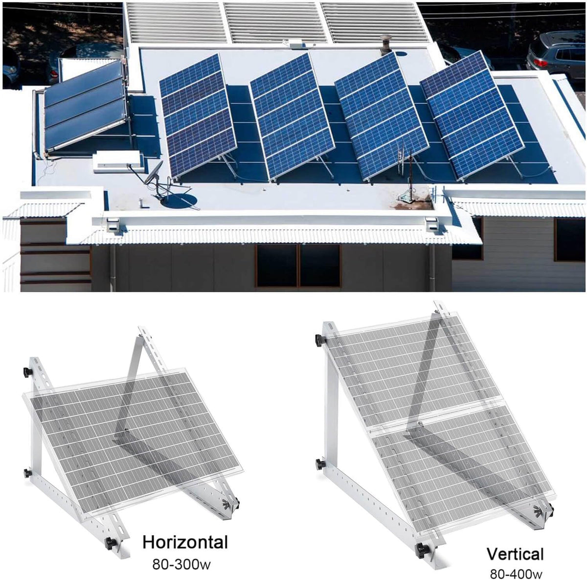 Solarmodul Halterung für 2 Module - 45 Zoll Photovoltaik Universal Solarmodul Halterungen 114CM Balkonkraftwerk Halterung, Winkel einstellbar 0-90° für Dachhalterungen Solarmodule