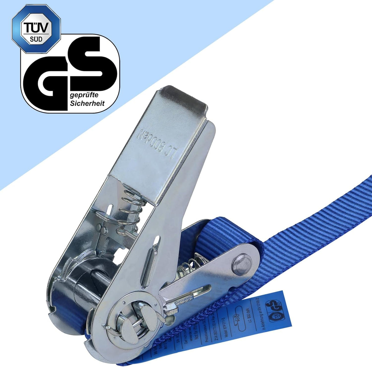 Spanngurt mit Ratsche Zurrgurt 4er Set Ratschengurt DIN EN 12195-2 blau, 25 mm breit - belastbar bis 800 kg, 4er Pack 2.5 cm x 4 m