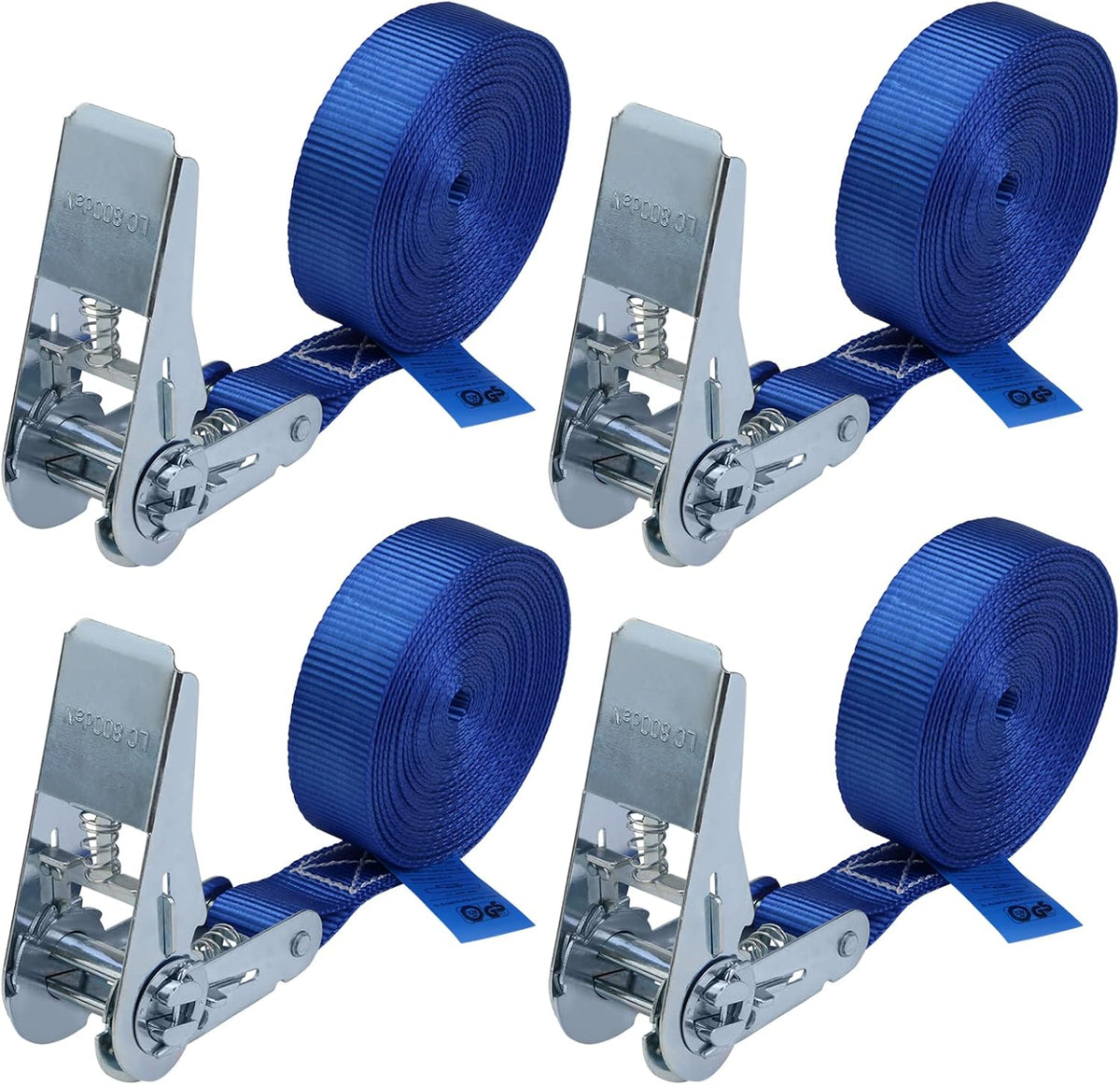 Spanngurt mit Ratsche Zurrgurt 4er Set Ratschengurt DIN EN 12195-2 blau, 25 mm breit - belastbar bis 800 kg, 4er Pack 2.5 cm x 6 m