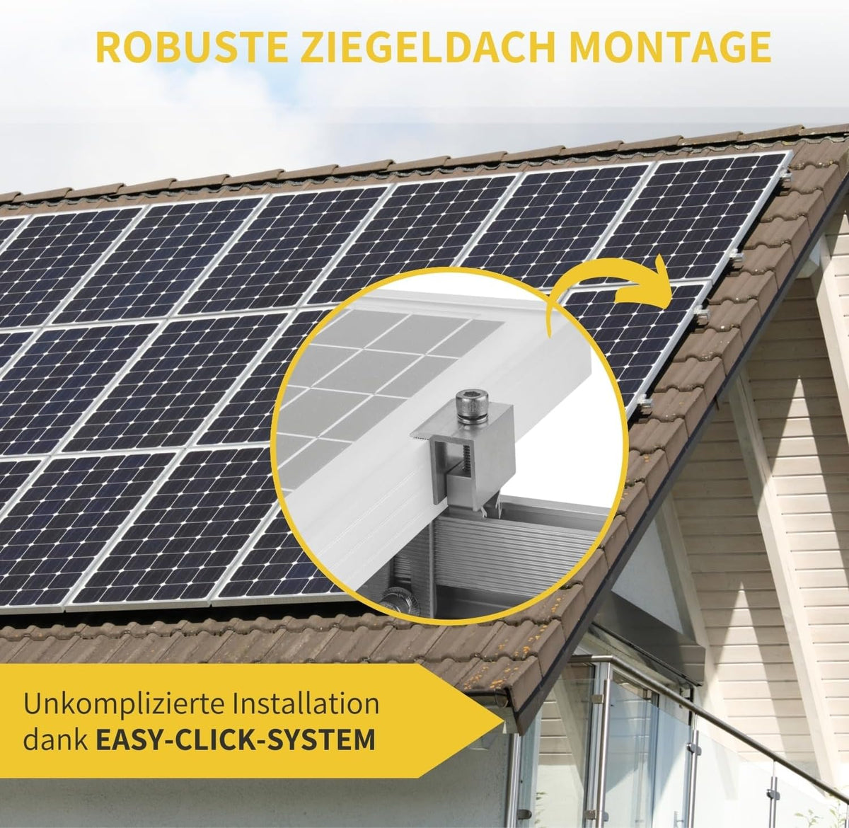 Solar Halterung Ziegeldach I Set für 1 PV Module 30-40mm I silber I Solarmodul Halterung Balkonkraftwerk I Solarmodulbefestigungsset für Ziegeldächer aus Edelstahl