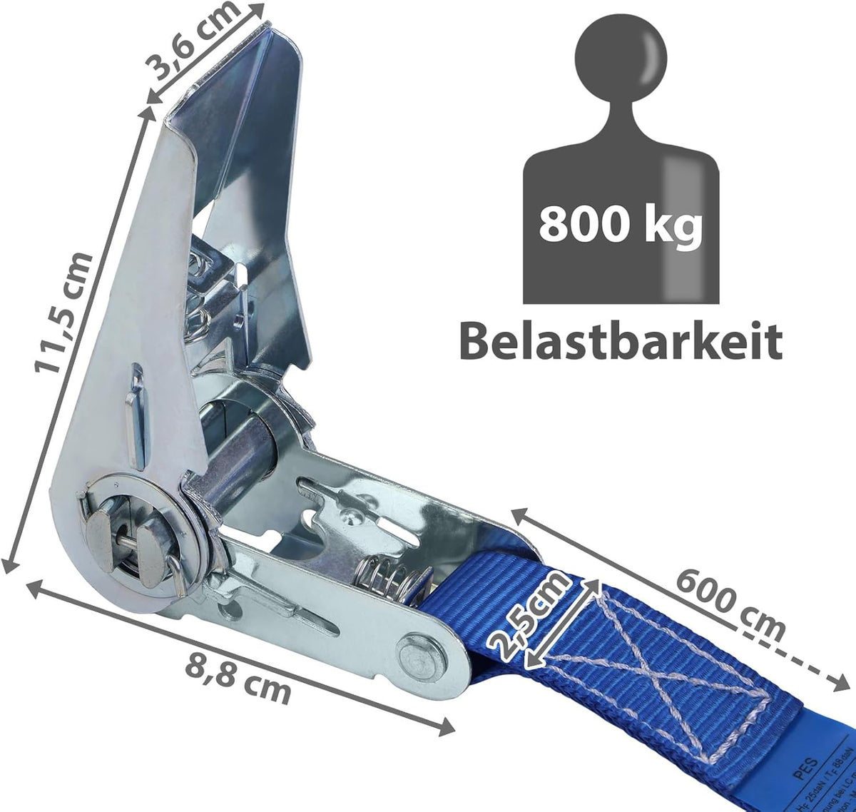 Spanngurt mit Ratsche Zurrgurt 4er Set Ratschengurt DIN EN 12195-2 blau, 25 mm breit - belastbar bis 800 kg, 4er Pack 2.5 cm x 6 m