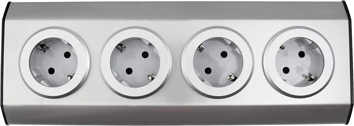 Steckdosenblock McPower ''Premium'' Aufbau, Edelstahl, 4-fach Schutzkontakt