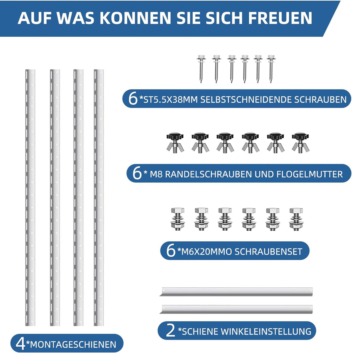 Solarmodul Halterung für 1 Modul - 45 Zoll Photovoltaik Universal Solarmodul Halterungen 114CM Balkonkraftwerk Halterung, Winkel einstellbar 0-90° für Dachhalterungen Solarmodule