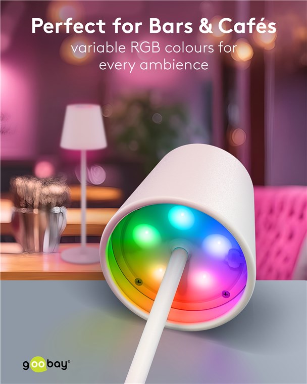 LED Tischleuchte kabellos / stufenlos dimmbar mit Touch Steuerung / LED Akku Tischlampe für Innen und Außen / 150lm und RGB-Lichtfarben - 3000K warmweiß, USB-C, Weiß