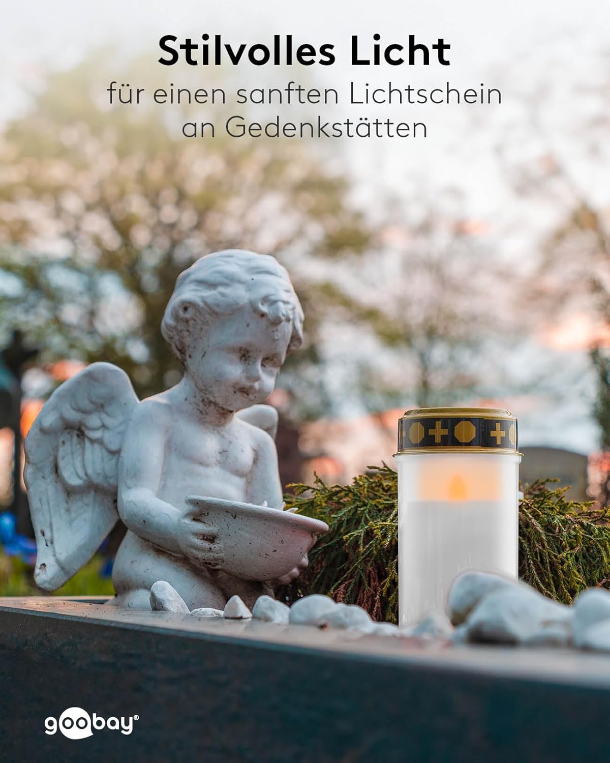LED Grablicht mit Timer / Batteriebetrieben / LED Grabkerzen Outdoor / Friedhof Kerzen / Grablichter / Ewiges Licht / Grablampe / Weiß / Batterie 2x C/LR14