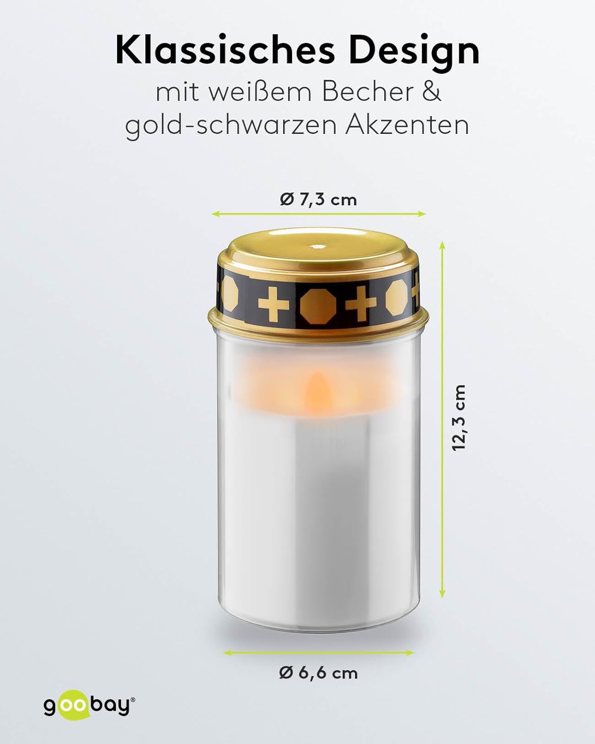 LED Grablicht mit Timer / Batteriebetrieben / LED Grabkerzen Outdoor / Friedhof Kerzen / Grablichter / Ewiges Licht / Grablampe / Weiß / Batterie 2x C/LR14