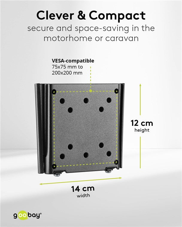 goobay Flache Universal TV Wandhalterung / Halterung für Monitor / max. 30kg / 18mm Wandabstand / 13-27 Zoll Monitore/bis VESA 100x100mm geeignet / für Wohnmobile, Wandhalterung Fernseher