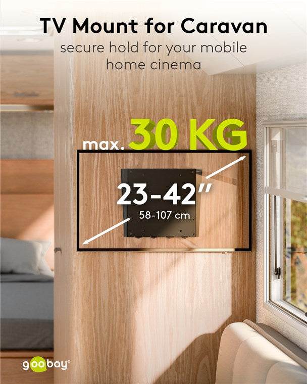 goobay Flache Universal TV Wandhalterung / Halterung für Monitor / max. 30kg / 18mm Wandabstand / 23-42 Zoll Monitore / bis VESA 200x200mm geeignet / für Wohnmobile, Wandhalterung Fernseher