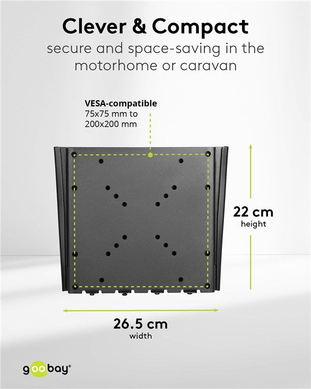goobay Flache Universal TV Wandhalterung / Halterung für Monitor / max. 30kg / 18mm Wandabstand / 23-42 Zoll Monitore / bis VESA 200x200mm geeignet / für Wohnmobile, Wandhalterung Fernseher