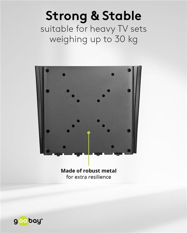 goobay Flache Universal TV Wandhalterung / Halterung für Monitor / max. 30kg / 18mm Wandabstand / 23-42 Zoll Monitore / bis VESA 200x200mm geeignet / für Wohnmobile, Wandhalterung Fernseher