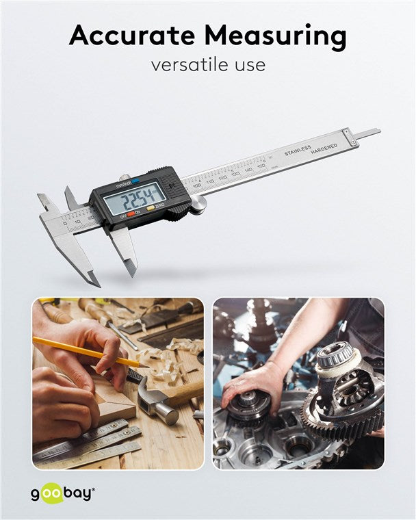 Messschieber digital 0 - 150 mm / Elektrische Schieblehre digital 6 Zoll / Für Tiefen-, Außen- & Stufenmessung / Mit LCD Display / Rostfreier Edelstahl