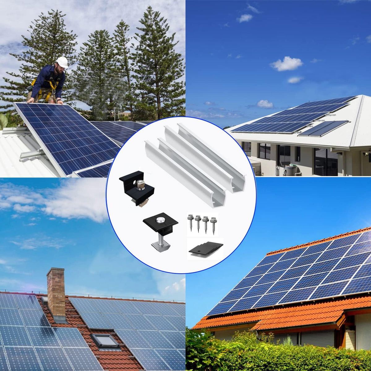 Solarmodul Halterung Flachdach, Befestigung Solarmodul Montage Set 1 Module, Alu Solarpanel Halterung Verstellbare Klemme für 30-35MM Dicke Module, PV Modul Halterung Geeignet für Flachdach Trapezdach
