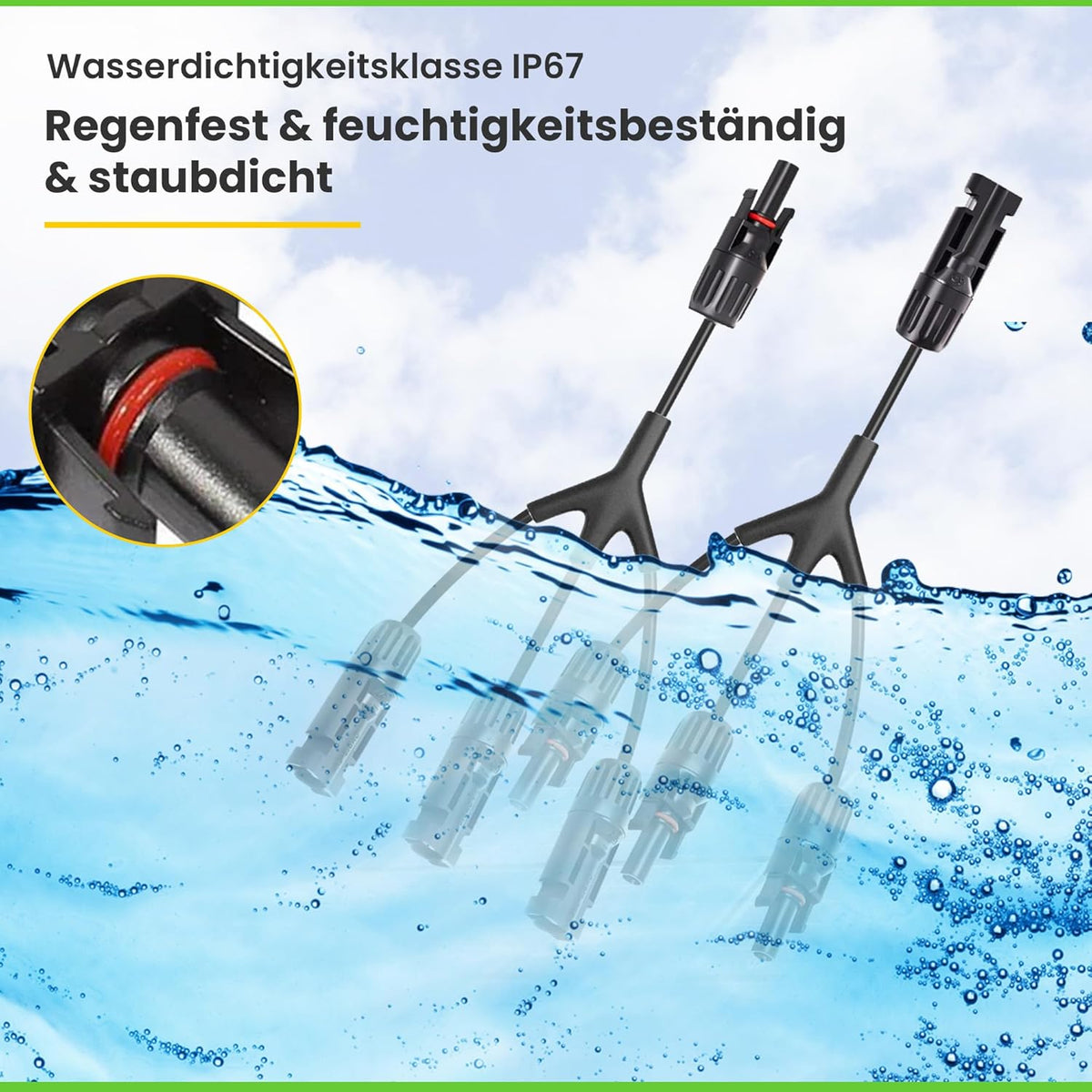 3-fach T-Verbinder-Set für Solarmodule mit 54 cm 6 mm² Kabelverlängerung, Snap-In Verriegelung, Easy-Click System, IP67 Schutzklasse, bis zu 1000V DC, für Outdoor-Solaranlagen (1 Paar)