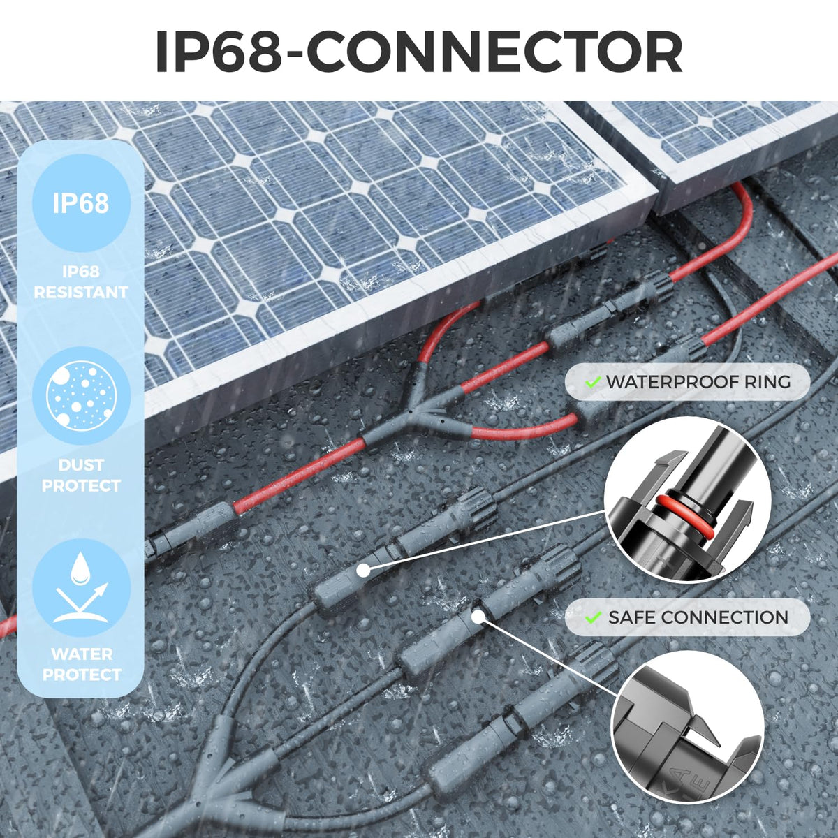 Solar Y Kabel 3/1 Adapter 4mm² - Y Stecker Adapter PV4 / T-Adapter IP68 1500V - (M/FFF, F/MMM) - Für Solaranlage, Solarpanel, PV Anlage, Photovoltaik, PV Stecker (30cm)