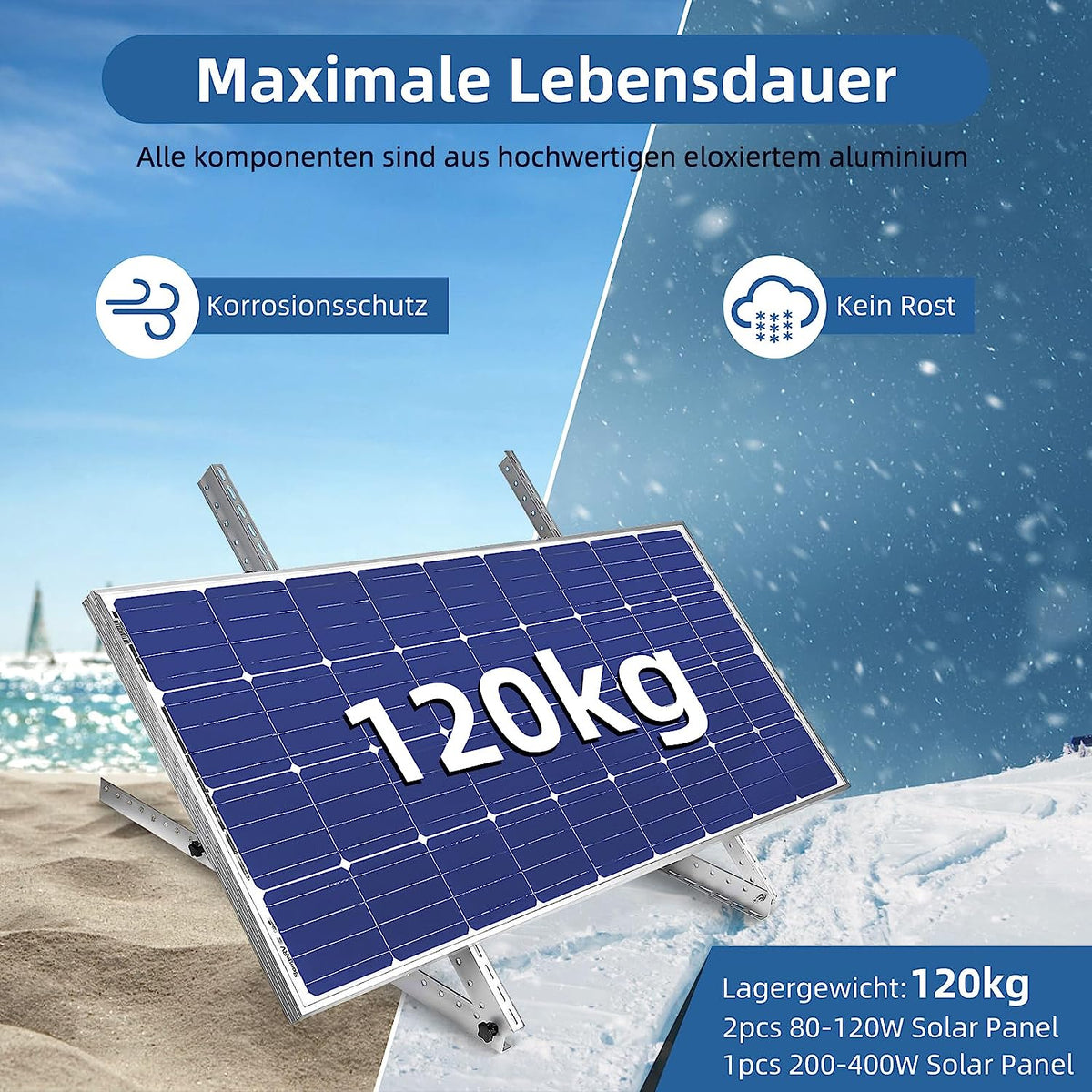 Solarmodul Halterung für 1 Modul - 45 Zoll Photovoltaik Universal Solarmodul Halterungen 114CM Balkonkraftwerk Halterung, Winkel einstellbar 0-90° für Dachhalterungen Solarmodule
