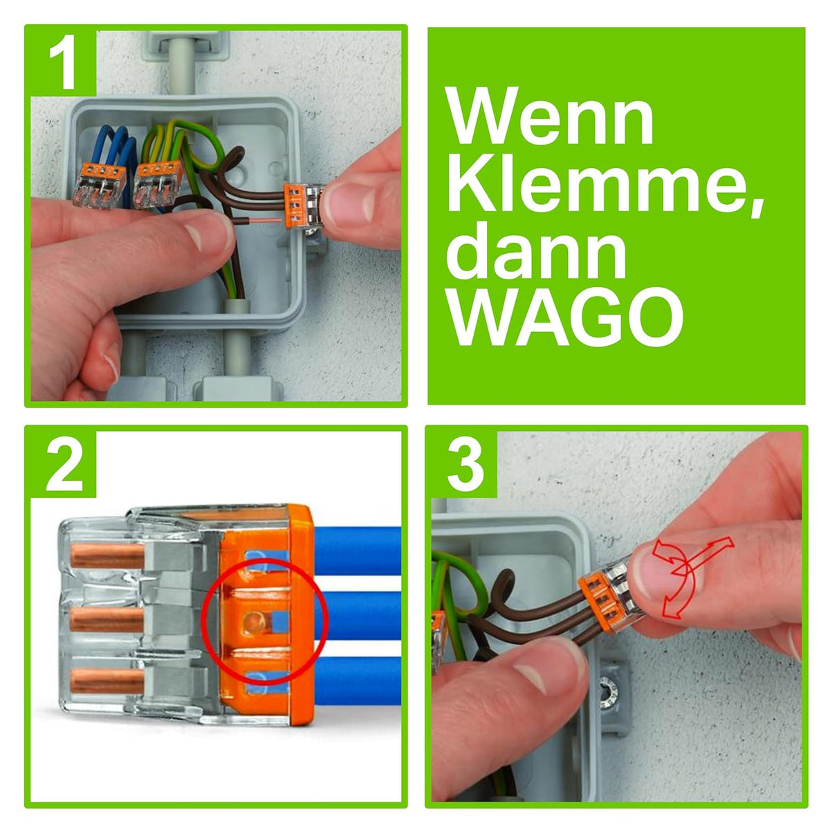 WAGO Verbindungsklemmen 2273-205 | 5 Leiter, bis 2,5 mm², 100 Stück, COMPACT Verbindungsklemme für eindrähtige Leiter, bestätigte Anwendungssicherheit, kleinstmögliche Bauform