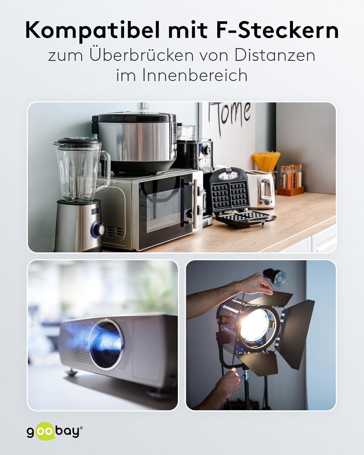 Goobay Gewinkeltes Strom Verlängerungskabel / Schutzkontakt Stecker 250V Schutzkontakt 10 Meter Stromkabel Verlängerung für Innenbereich / Weiß / 10m