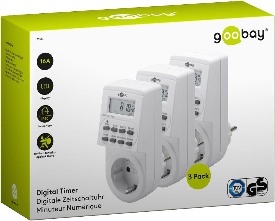 3er-Set Digitale Zeitschaltuhr Innen – Geräuschlos - Programmierbar - Dauerbetrieb möglich – 10 Schaltprogramme - Back Up Akku f. 4 Tage – Robustes Design